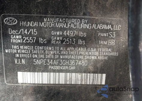 2016 Hyundai Sonata Sport from USA, damaged, VIN 5NPE34AF3GH367480